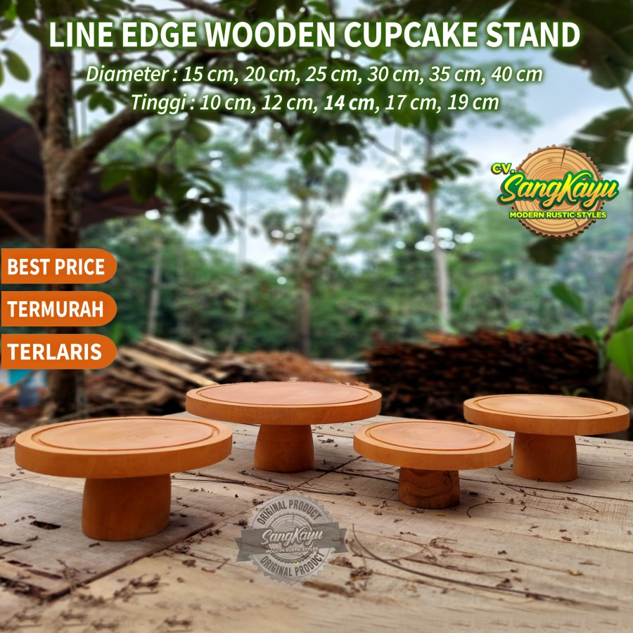 SangKayu Rak Kue Kayu Line Edge Wooden Cupcake Stand Natural Tatakan Kue Kayu