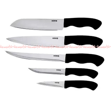 Kris Knife Set 5pcs Pisau Dapur Set Warna Cokat Hitam Dengan Tempat Holder Pisau Bulat Krischef Krisbow Knifes Stainless Steel Carving Koki Santoku Pairing