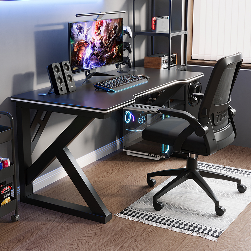 Deli Furniture Meja Gaming / Meja Komputer / Gaming Table Hitam Box Kabel E9151X-6