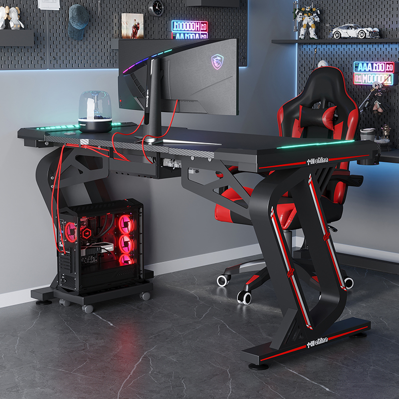 Deli Furniture Meja Gaming / Meja Komputer / Gaming Table Build In LED Light Kapasitas 300 KG E91512-7