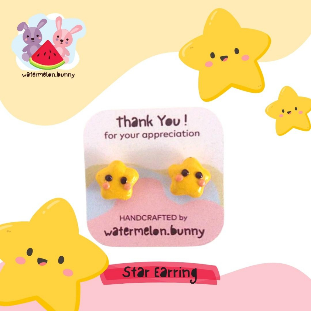 Anting Plastik Tusuk Anak Perempuan Bintang Polymer Clay Stud Earring