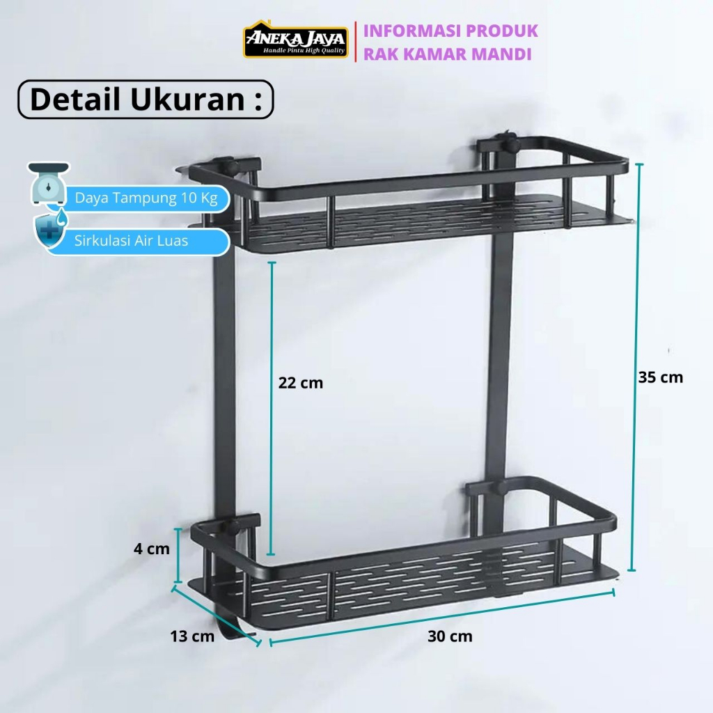 Rak Kamar Mandi Hitam 2 Susun Tingkat Multifungsi Serbaguna - Allumunium Stainlees Anti Karat