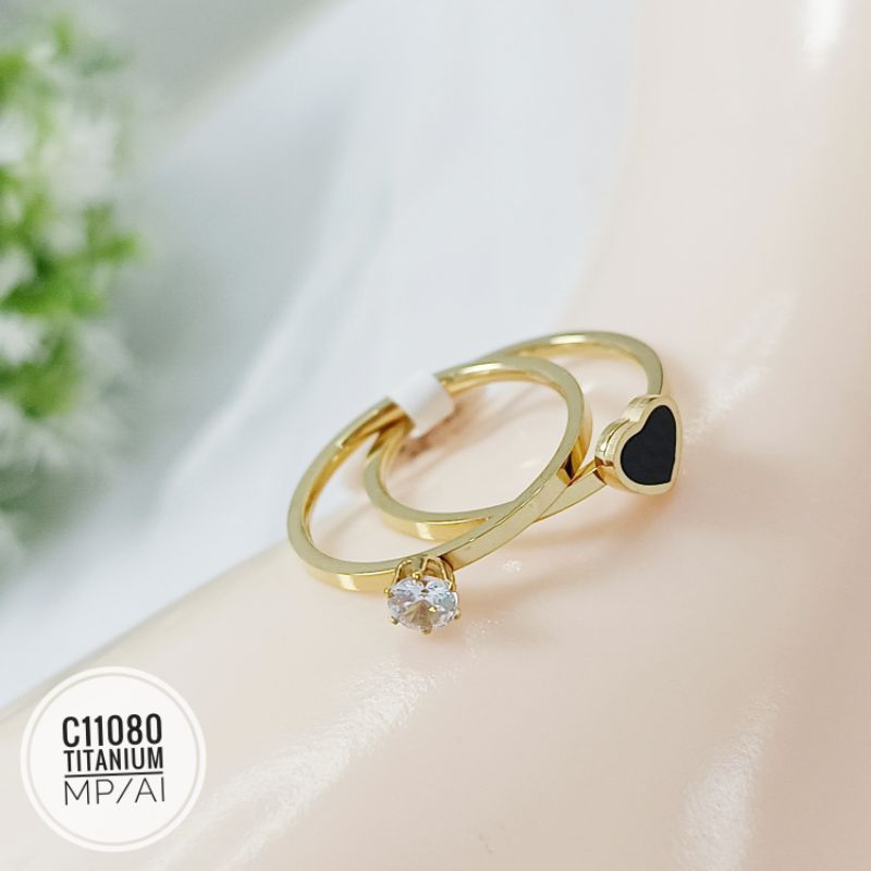 Cincin Titanium set 2 pcs love hitam gold C11080