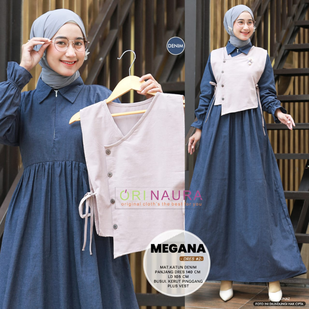Gamis Dewasa Megana #2 Matt Katun Denim Original Naura