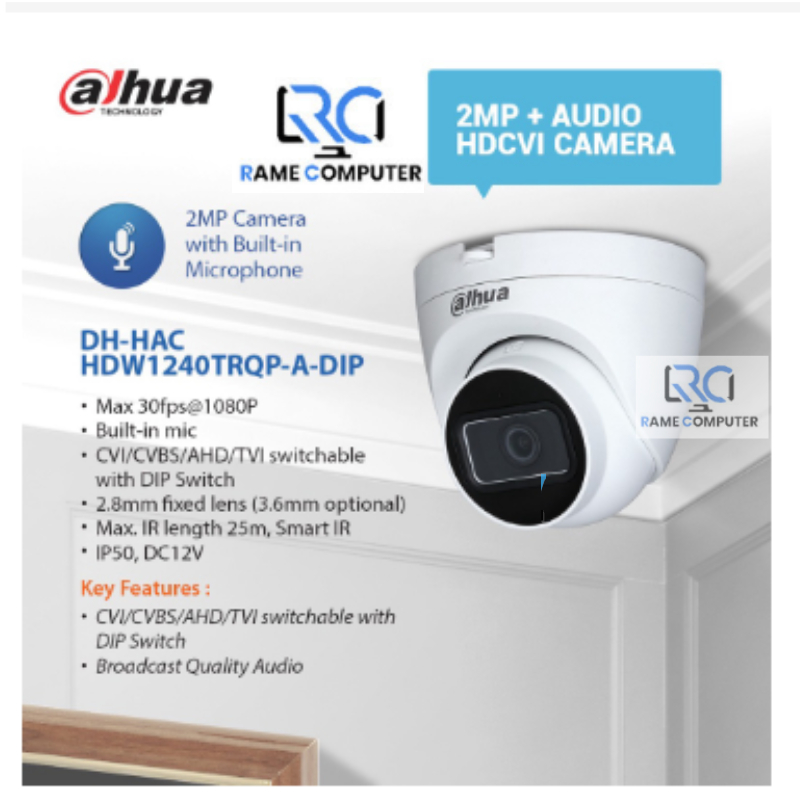 Kamera CCTV Outdoor Dahua AUDIO DH-HAC-HFW1240CP-A-DIP / INDDOR DH-HAC-HDW1240TRQP-A-DIP