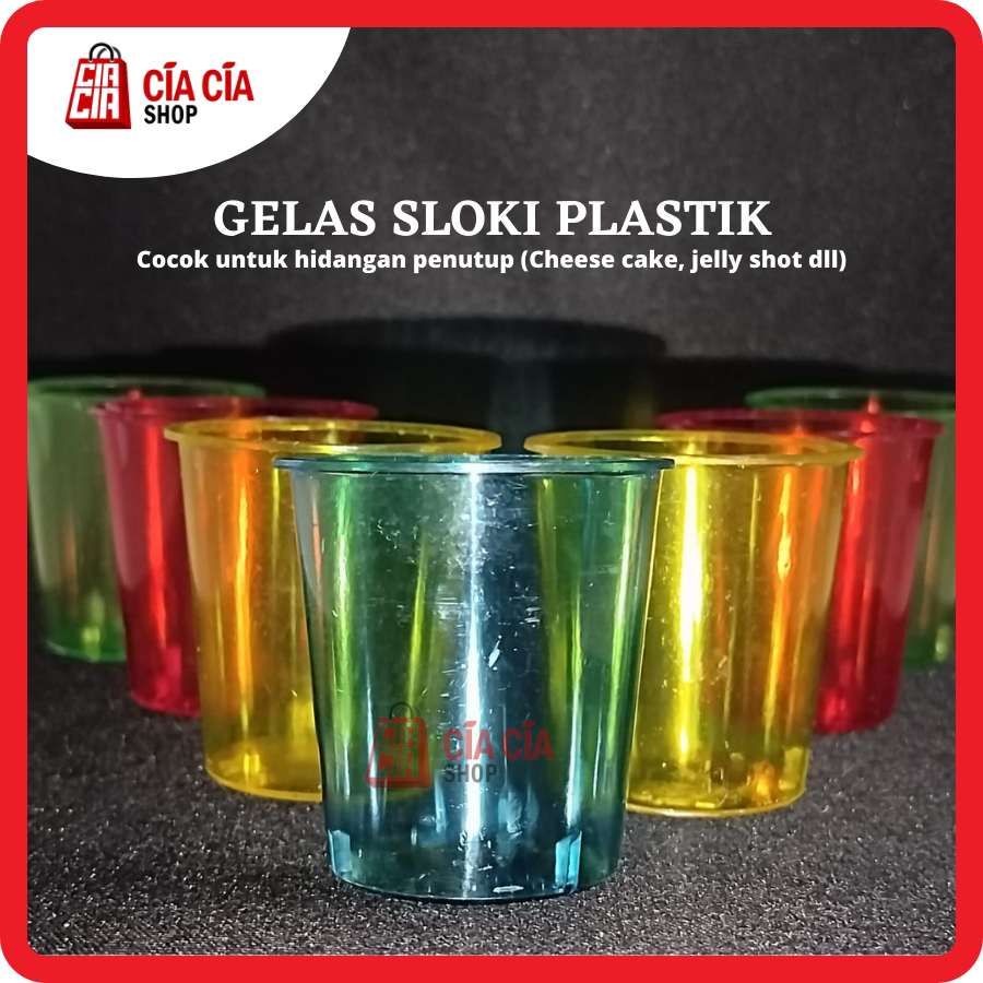 Gelas Sloki Plastik Shot Glass Bening Warna Warni Gelas Seloki 12 Pcs