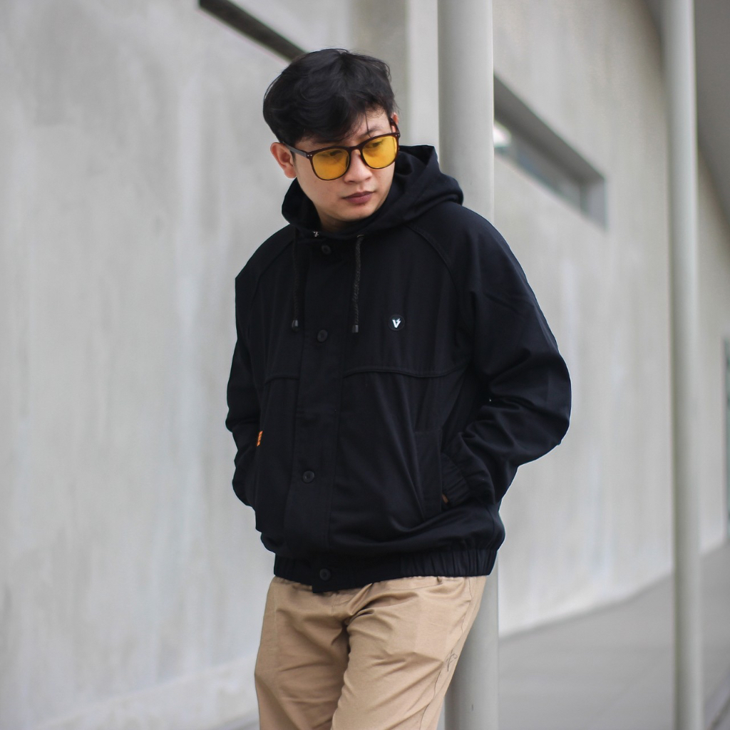 ￼Jaket Anglan Wolv Black Jaket Bomber Canvas Wolv Jaket Pria Jaket Casual