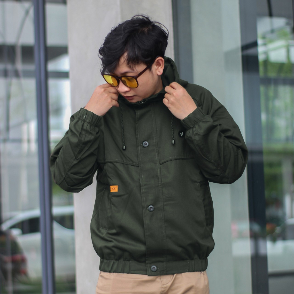 ￼Jaket Anglan Wolv Black Jaket Bomber Canvas Wolv Jaket Pria Jaket Casual