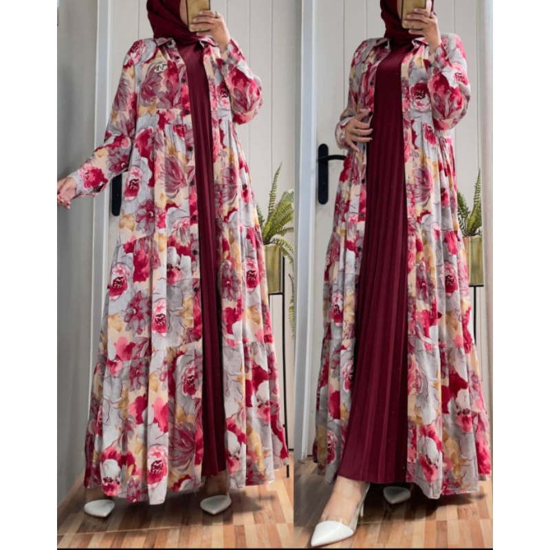Gamis Karina Set ( Long Cardi + Inner Dress ) free Bros