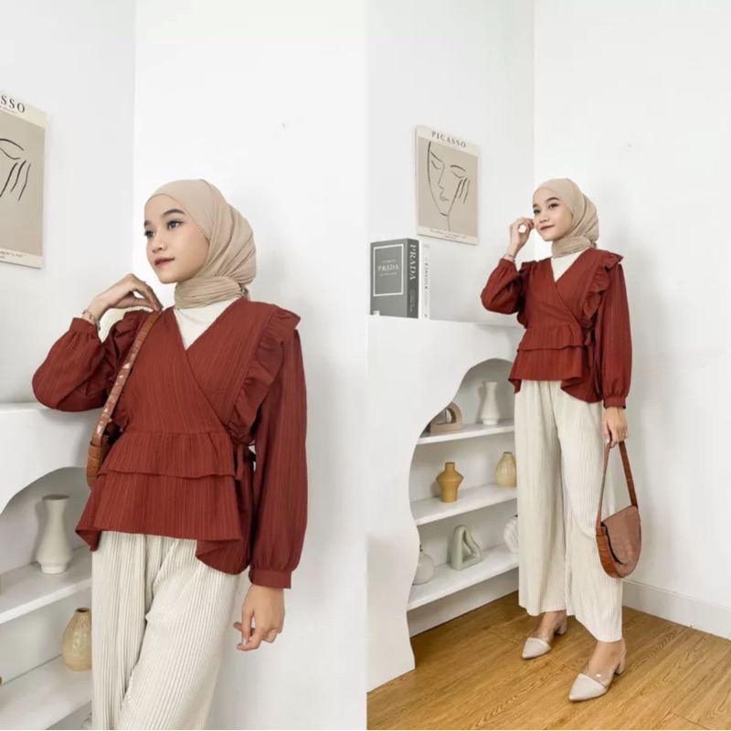 Sani Blouse Lady Crush Atasan Wanita Semi Outer Vneck  Style Korea Kekinian