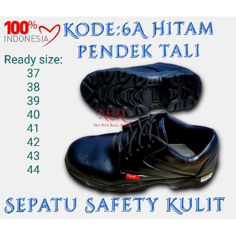 Sepatu safety kulit sapi asli hitam slip on pendek low cut tanpa tali sepatu safety asli kulit ukuran 37 38 39 40 41 42 43 44 45