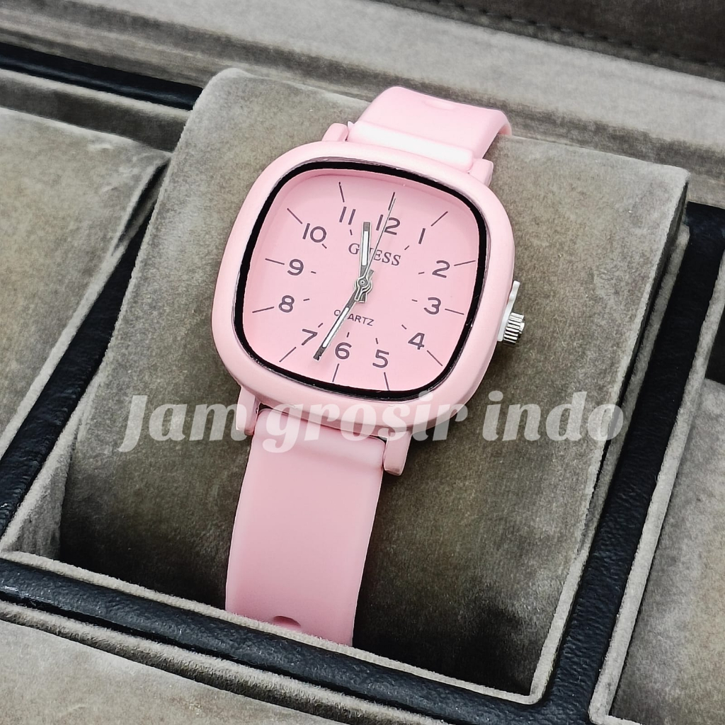 JAM TANGAN WANITA GUESS RUBBER KARET BODY KOTAK