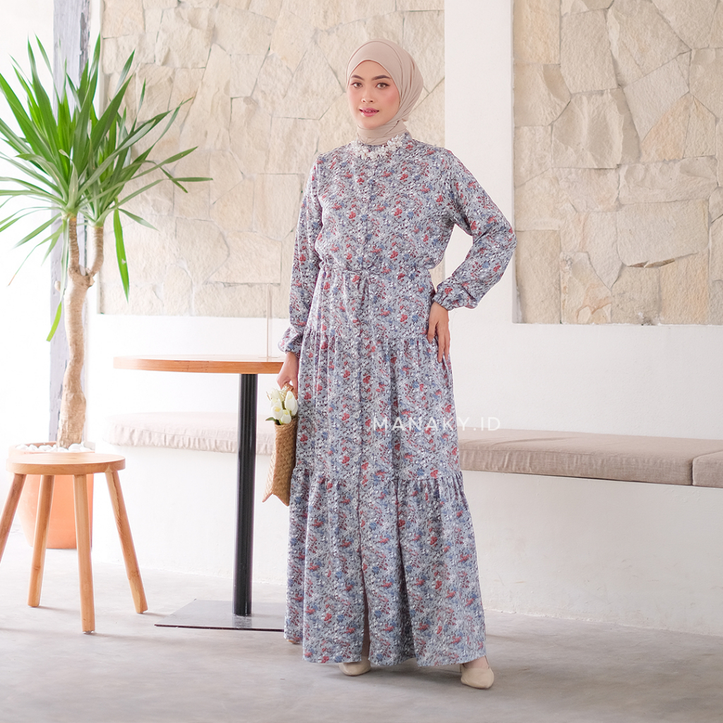 Manaky Flora Series Homedress Gamis Busui Bahan Shakila Premium Motif Bunga Kecil