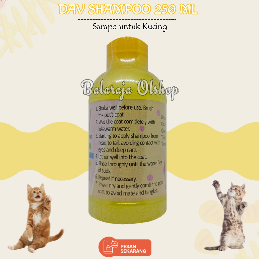 Shampo Kucing - Dav Cat Shampoo 250ml Original - Dengan Ph Balance Dan Moisterizing Sampo Untuk Cat Kitten Wangi Tahan Lama Awet Bersih Sehat