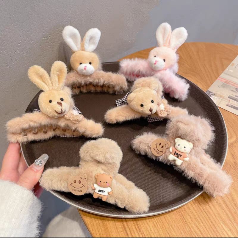 Jepit Rambut Bulu Boneka Korea 12cm Jedai Jumbo Model Bulu Halus Aksesoris Rambut Wanita Snail Rasfur Fluffy Faux Fur Hair Claw Clips