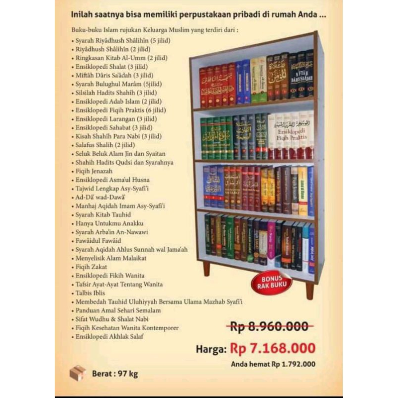 Paket Perpustakaan Kelurga Muslim Bonus Rak Buku Exclusive, Perpustakaan Masjid, Sekolah, Pribadi