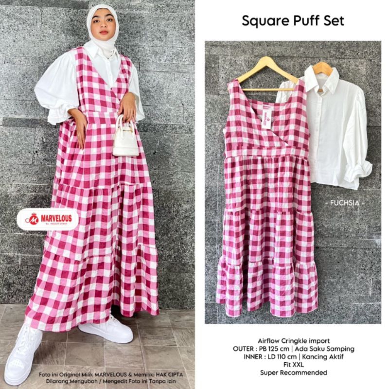 SQUARE PUFF SET BY MARVELOUS / SET WANITA MUSLIMAH / Setelan overall mix airflow