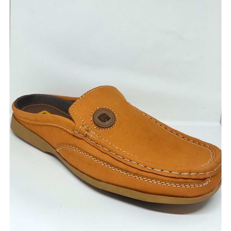 Sepatu Pria Selop Bustong Slip On Moccasin Kulit Asli Nubuck Grammer