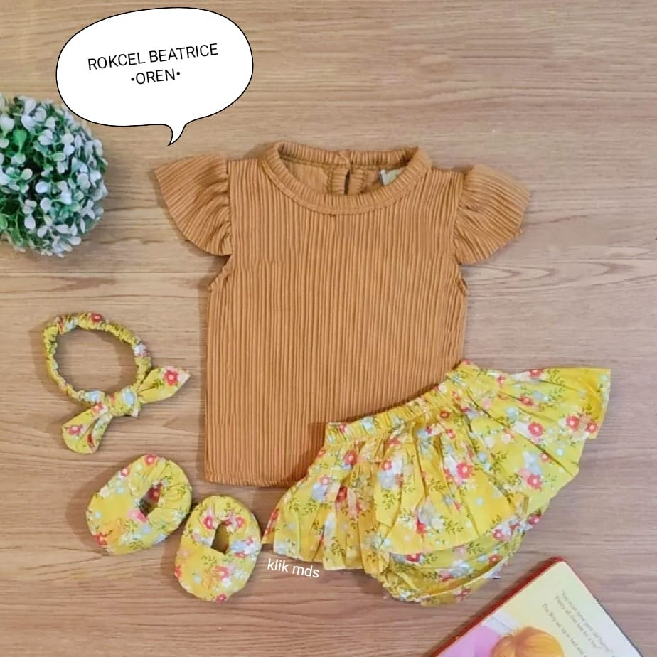 Setelan Baju Anak Bayi Perempuan Atasan Dan Rok Celana Motif Angel Free Sepatu Dan Headband Estimasi Usia 0-6 Bulan