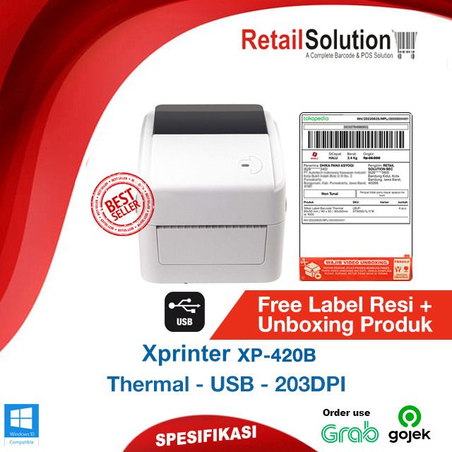Printer Barcode Label Thermal USB - Xprinter XP420 / XP-420B / XP420B
