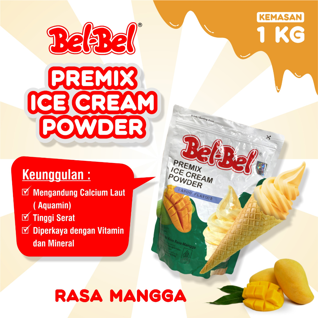 

Soft Ice Cream Belbel Rasa Mangga Kemasan 1 Kg | Bubuk Ice Cream BPOM | Halal