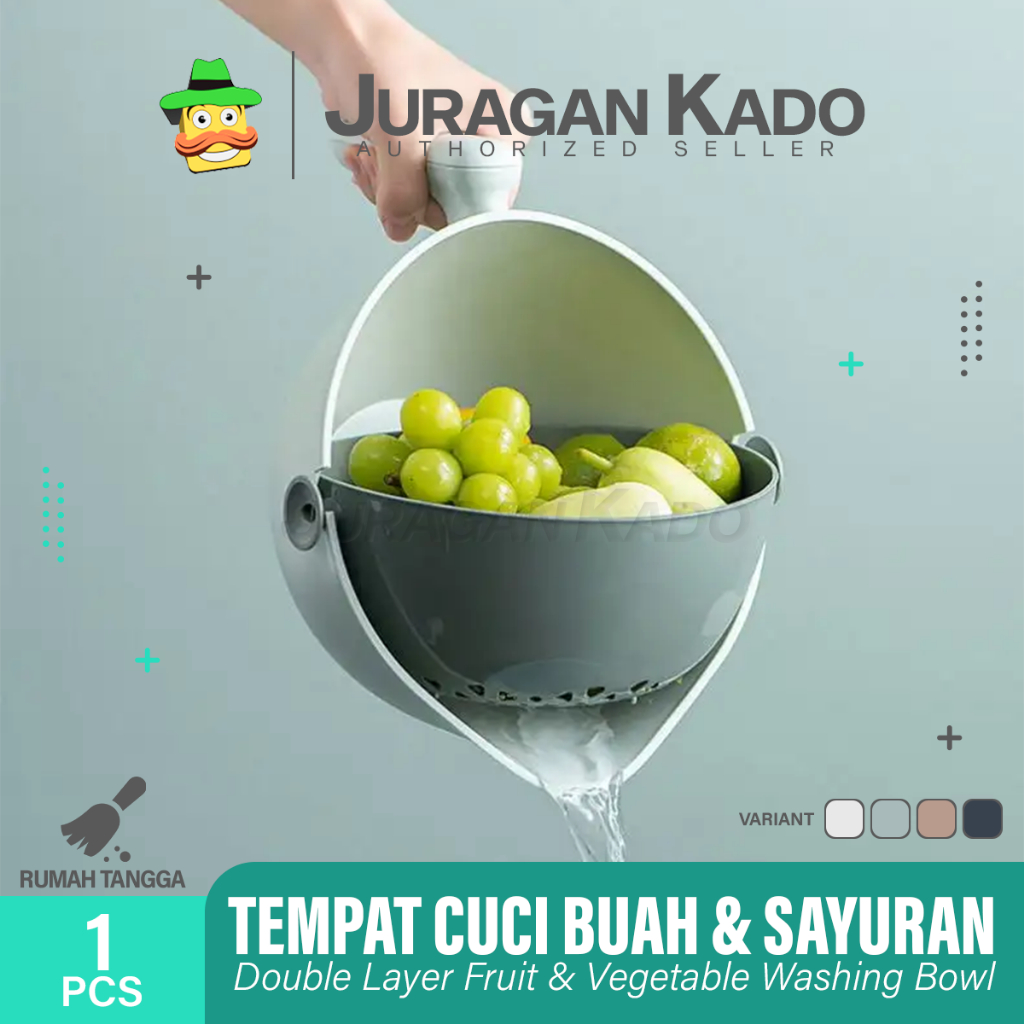 Tempat Wadah Saringan Cuci Buah Beras Sayuran Baskom Multifungsi Pegangan Gagang - Washing Bowl