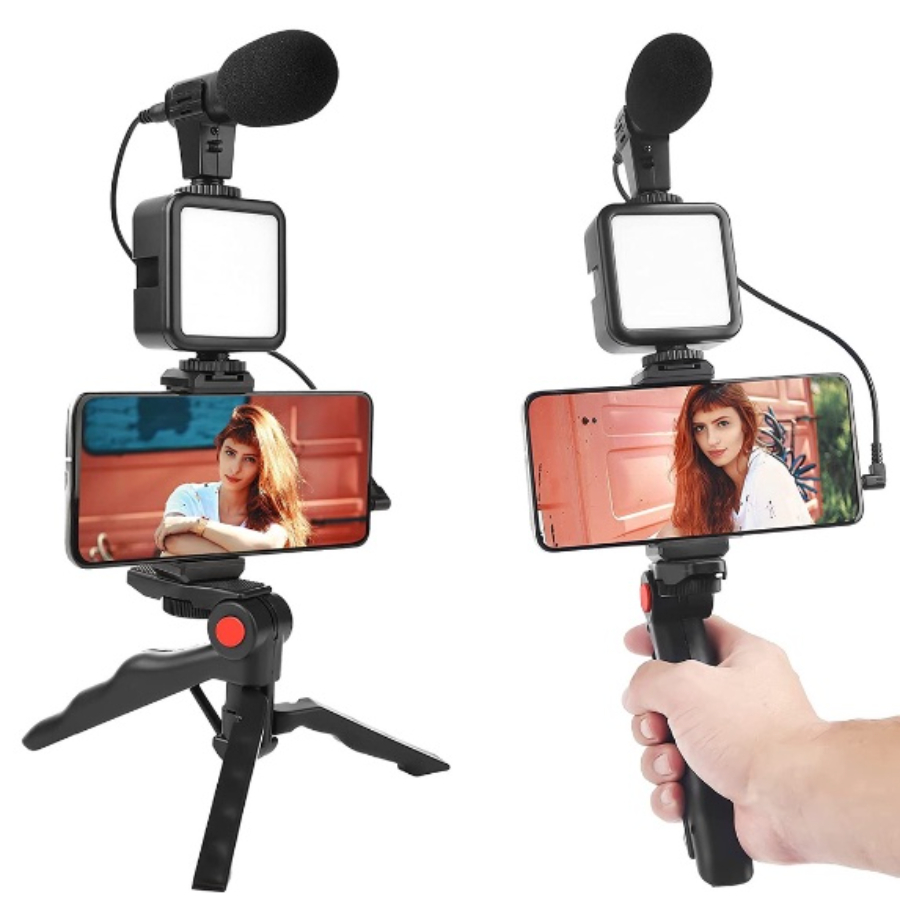 EZPZ Vlogging KIT Paket Vlog 5in1 AY49 LED Light Tripod Phone Holder Microphone Remote Shutter