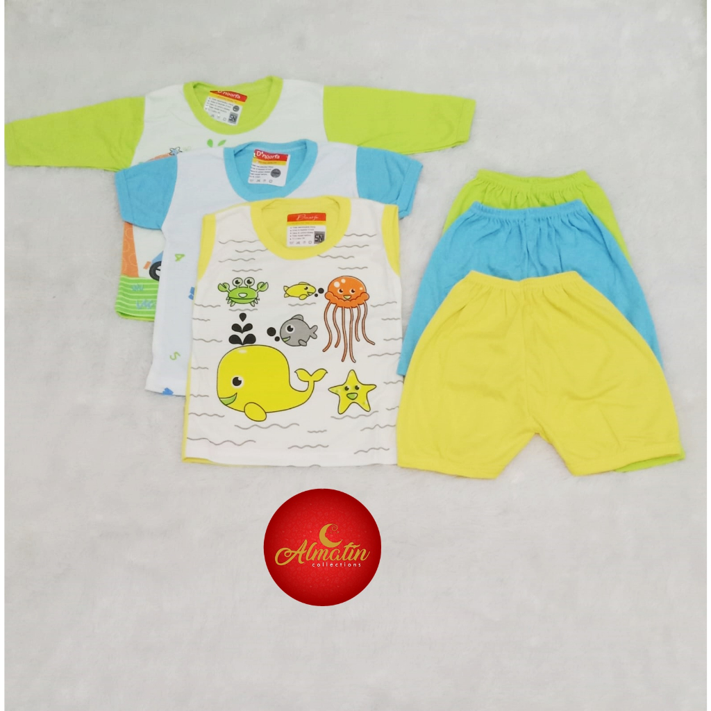 baju bayi laki laki setelan kaos oblong bayi  baju bayi 3 setel motif campur