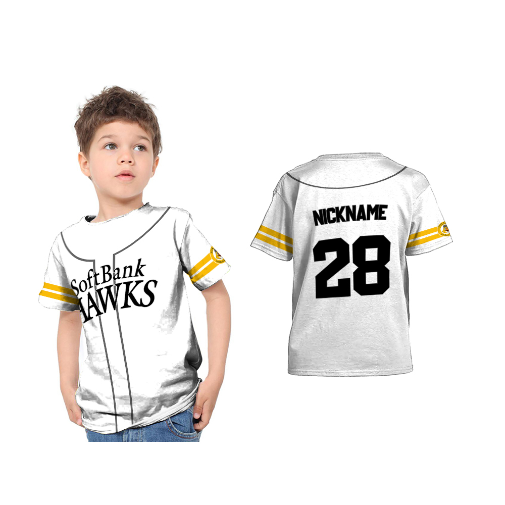 Kaos Anak Jersey Baseball Softbank Hawks Away 2023 Full Printing Custom