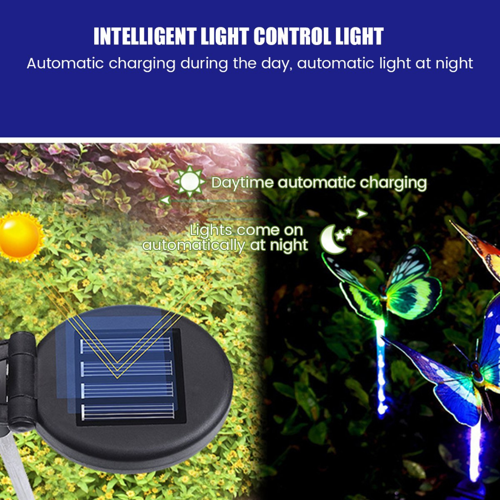 Lampu Taman Tenaga Surya LED Outdoor Bentuk Kupu Kupu Tahan Air Multicolor Solar Garden Light Butterfly Lampu Dekorasi Untuk Pernikahan