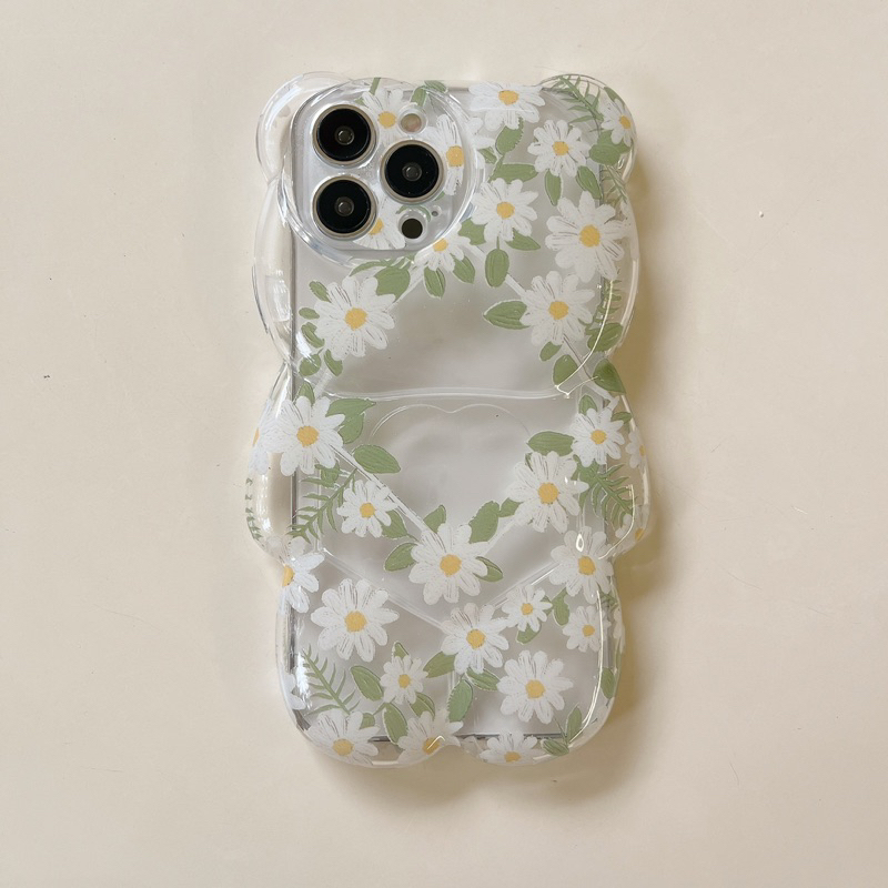 White Flower Bear with Crystal Chain Softcase Casing Case HP Lucu iphone XS XS Max XR 11 Pro Max 12 Pro Max 13 Pro Max 14 Pro Max