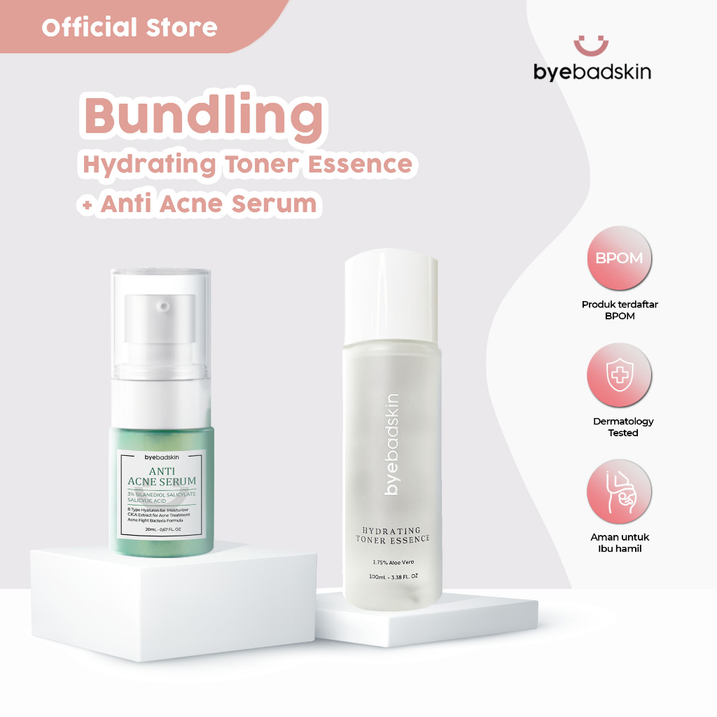 Byebadskin Paket Acne Hydrating Toner Essence Collagen + Anti Acne Serum