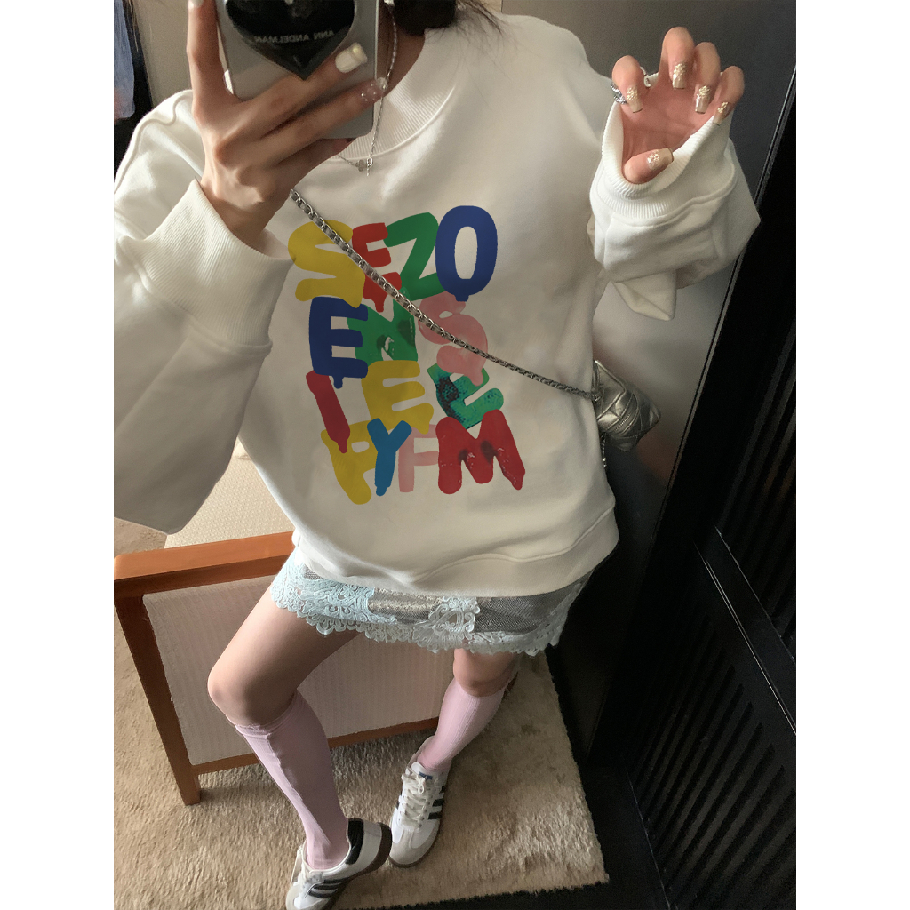 EUNII Sweater Lengan Panjang Cartoon Jelly Font Korean Style/Sweater Crop/Baju Wanita/Switer Wanita/Switer