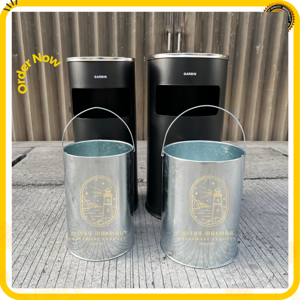 SALE!! TEMPAT SAMPAH STAINLESS HITAM + ASBAK GARBIN TONG SAMPAH STAINLESS DUSTBIN