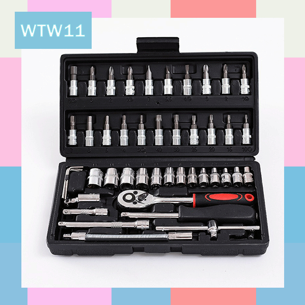 WTW11 Set Kunci Sok Kunci Shock 46 pcs Mobil Motor Lengkap Socket Tool Kit set Pas Ring Motor Mobil