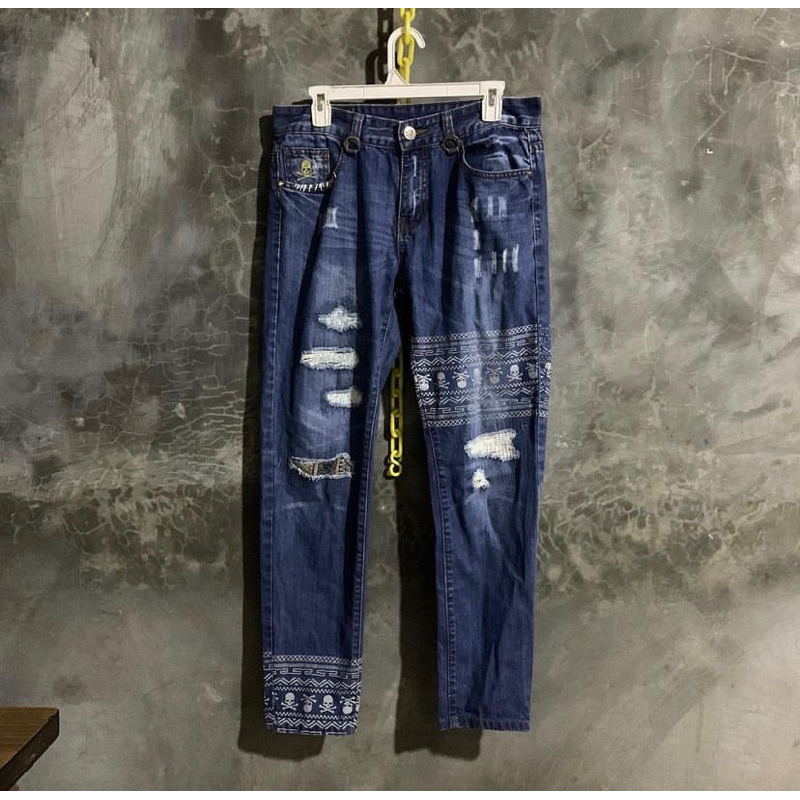 Mastermind Japan Mens Mindblow Jeans  Blue Distressed Straight Zipper