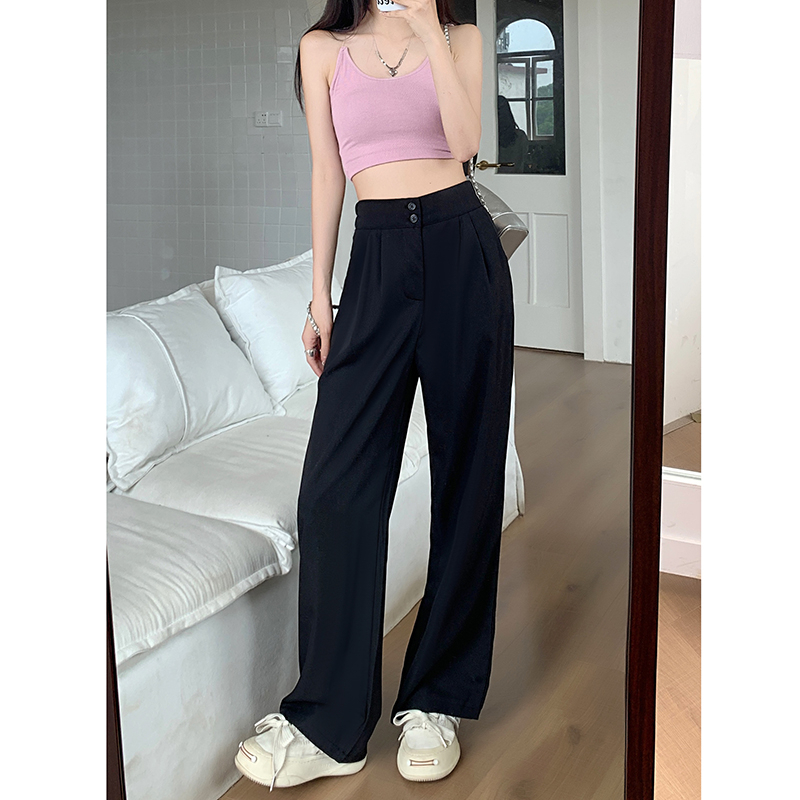 Korean style celana wanita terbaru  loose Retro causual celana hitam  panjang kulot pants