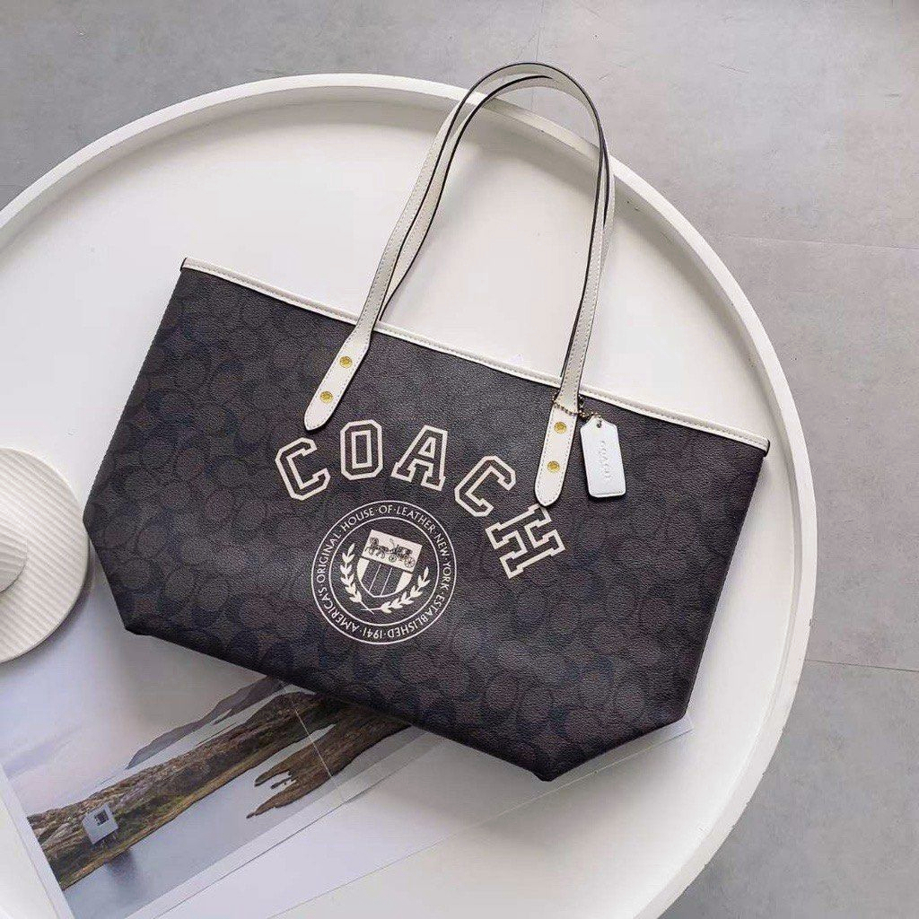 Coach City Tote In Signature Canvas with Varsity Motif CB869