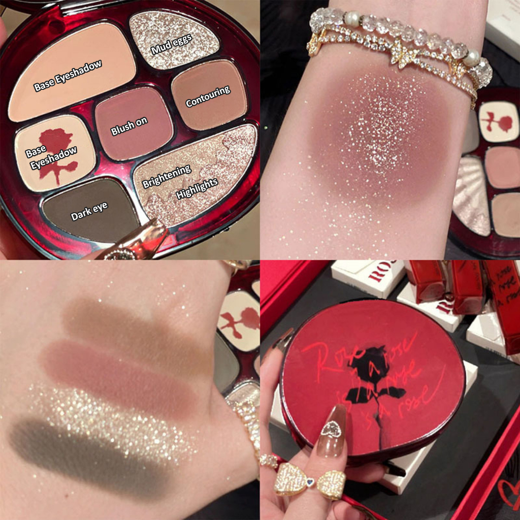 Eyeshadow Pallate Rose Mutiara Pigmented Multifungsi 7 Warna