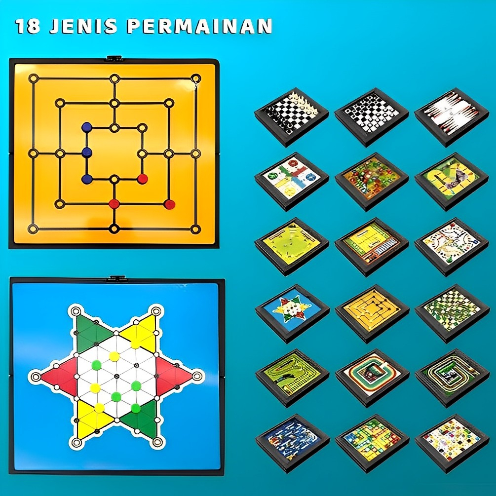 18 Macam Mainan Papan Magnet | 18in1 Magnetic Game Mainan Anak Laki Laki 3-4-5-6-7 Tahun | Kado Ultah Anak Cowok