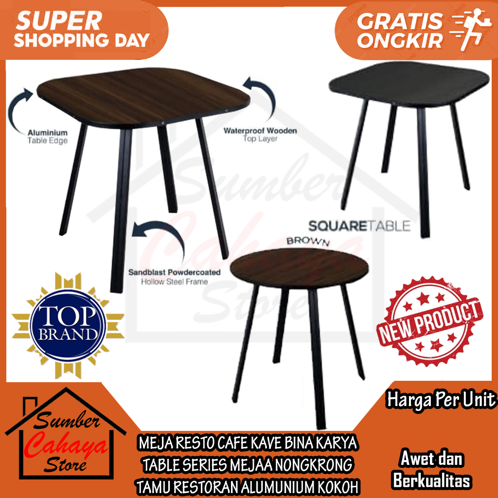 MEJA KAVE BINA KARYA RESTO CAFE COFFE TABLE SERIES BULAT KOTAK MOTIF KAYUU MEJAA NONGKRONG TAMU REST