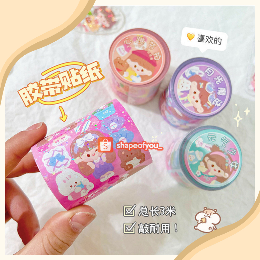 Sticker Momo Roll Tape Glitter Viral Motif Koreaa Kartun Panjang 35cm Waterproof Premium