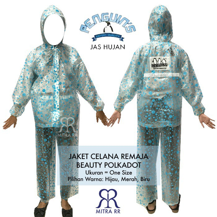 Jas Hujan Penguins Jaket Celana Remaja Polkadot Beauty