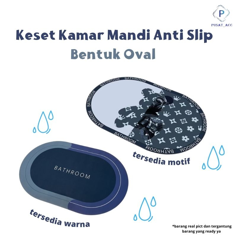 Y055 - Keset Kaki Anti Slip Kamar Mandi Serap Air Bentuk Oval Uk 60x40