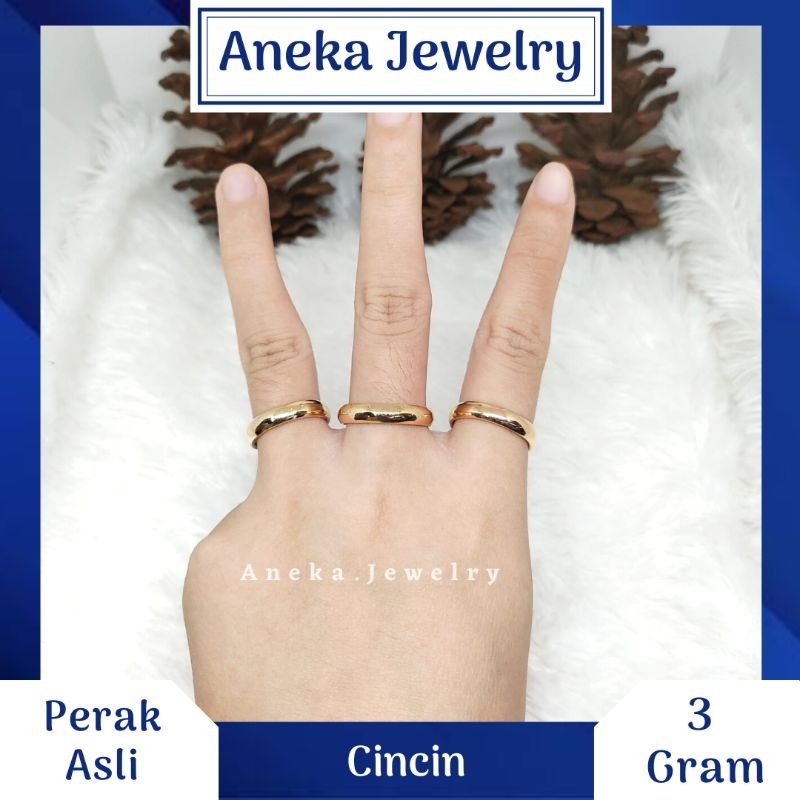 Cincin Ring Polos, Perak 925, Sepuh Emas Kuning