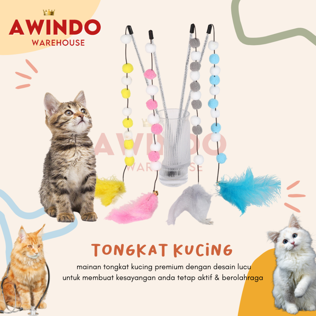 TONGKAT MAINAN KUCING MOTIF 13 CILOK - Premium Mainan Tongkat Bulu Kucing Lonceng Interaktif Stick Chaser