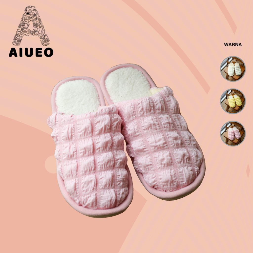 AIUEO Sendal Rumah Bulu Empuk Nyaman Hotel Kamar 968 | Sendal Slip On | Sendal Flip Flop Korea