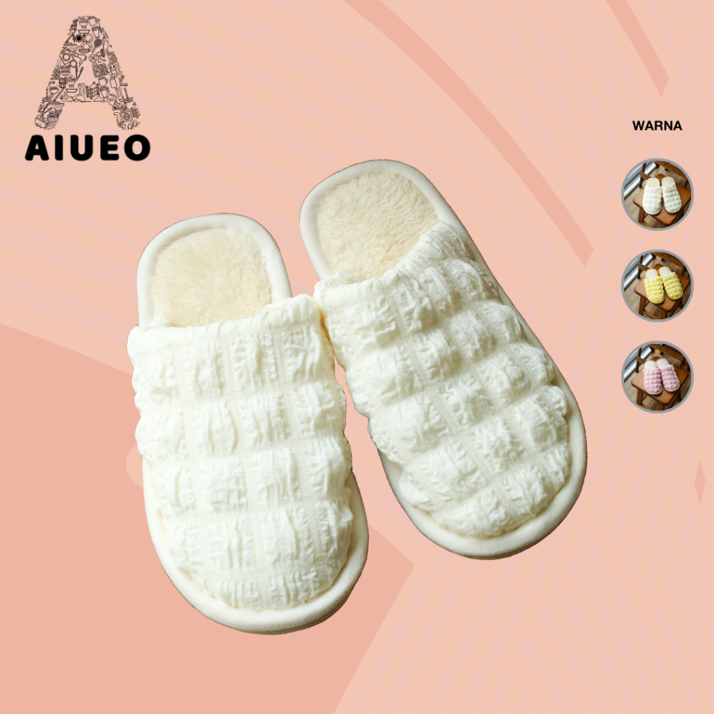 AIUEO Sendal Rumah Bulu Empuk Nyaman Hotel Kamar 968 | Sendal Slip On | Sendal Flip Flop Korea