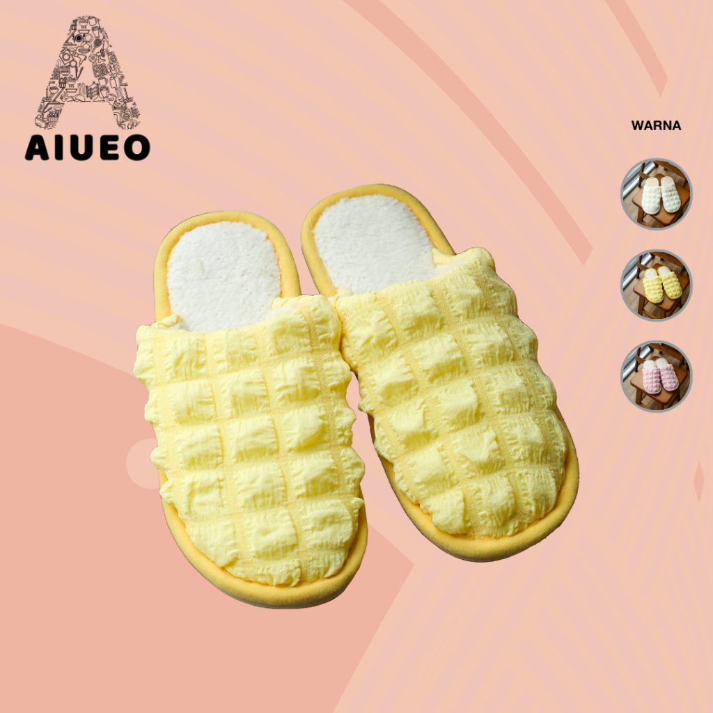 AIUEO Sendal Rumah Bulu Empuk Nyaman Hotel Kamar 968 | Sendal Slip On | Sendal Flip Flop Korea