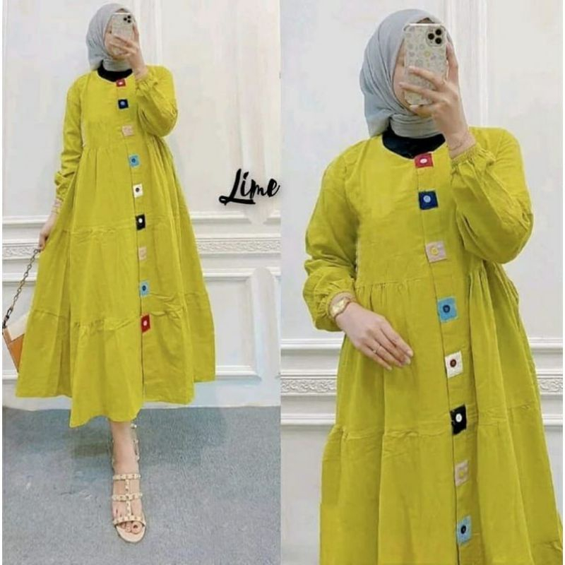 Glesa Midi Dress Crinkle Premium Kancing Wanita Dewasa Busui Friendly | Dress Muslim Jumbo Adem Lembut Dingin